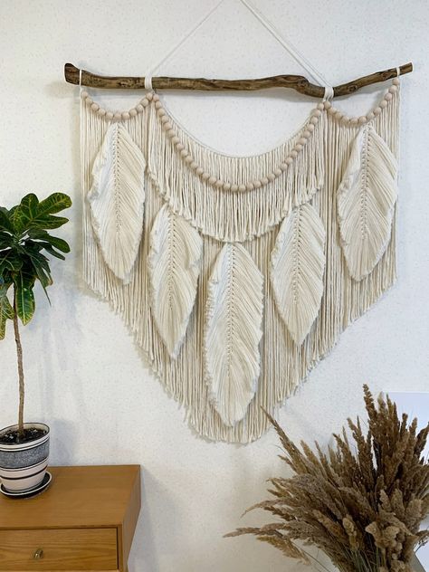 Macrame Leaves Wall Hanging, Leaves Macrame, Macrame Leaves, Leaf Wall Decor, Wall Macrame, Macrame Leaf, Macrame Feathers, Feather Wall Hanging, Boho Leaves