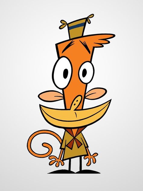 This is Lazlo from the cartoon Camp Lazlo by Joe Murray. Lazlo's mouth is shaped like a banana, which is both clever and hilarious considering he is a monkey. I think that his mouth is the most prominent part of his design. I also like how his head is not perfectly rectangular, and also how his eyes are not two perfect circles. I think those design choices really contribute to Lazlo's personality of being kind of offbeat and happy all the time. Camp Lazlo, Cartoons 1990s, 90s Cartoon Characters, Old Cartoon Network, Cartoon Network Shows, Cartoon Monkey, 90s Cartoons, Cartoon Sketches, A Monkey