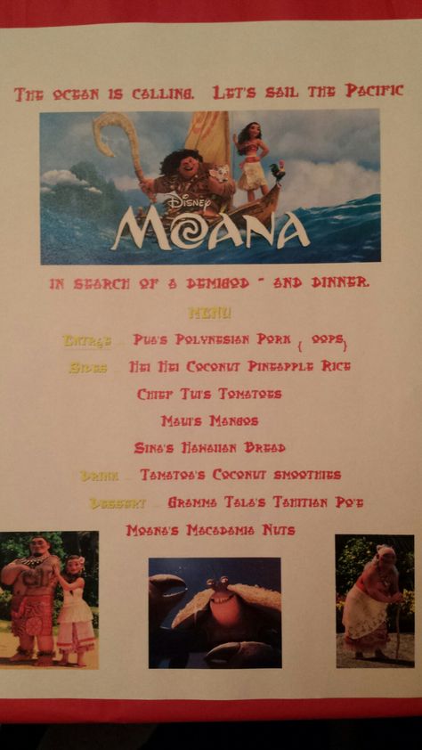 Disney Dinner Nights #113 - Moana Moana Dinner And A Movie, Moana Movie Night, Disney Dinner And Movie Night, Disney Movie Night Menu, Dinner For Kids, Hawaiian Haystacks, Disney Themed Movie Night, Disney Movie Night Food, Movie Dinner