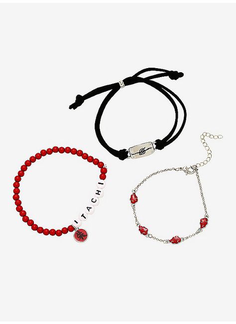 Hot Topic : Naruto Shippuden Itachi Akatsuki Bracelet Set Naruto Shippuden Itachi, Air Nomads, Naruto Shoes, Naruto Merchandise, Naruto Clothing, Itachi Akatsuki, Leaf Village, Cosplay Jewelry, Pretty Jewelry Necklaces