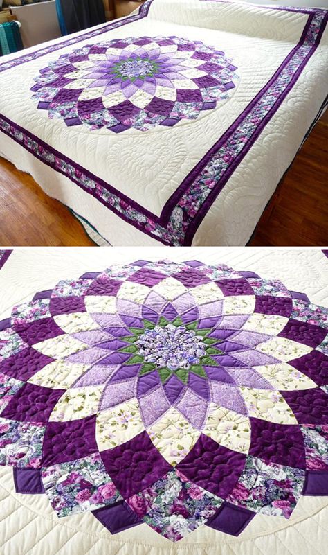 Giant Dahlia Quilt - Tutorial Amische Quilts, Dahlia Quilt, Giant Dahlia, Lone Star Quilt Pattern, Amish Quilt Patterns, Flower Quilt Patterns, Amish Quilt, Lone Star Quilt, Quilting Designs Patterns