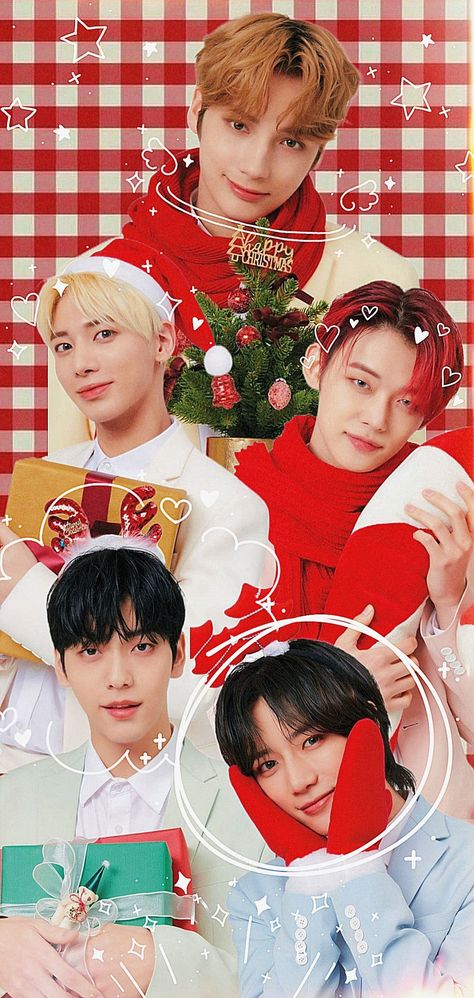 Christmas Txt Wallpaper, Cute Christmas Lockscreens, Txt Christmas Wallpaper, Moa Wallpaper, Kpop Christmas Wallpaper, Txt Christmas, Photocard Book, Christmas Kpop, Soobin Wallpaper