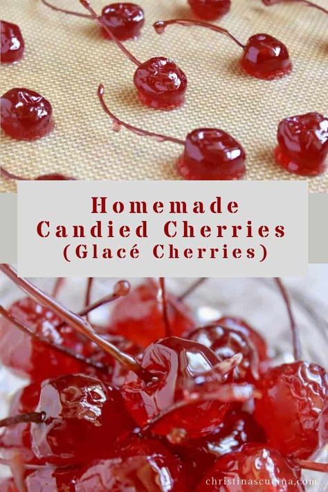 Candied Cherries Recipe, Candied Orange Peel Recipe, Candied Fruit Recipes, Glace Fruit, Candied Cherries, Glace Cherries, Candy Recipes Homemade, Cherry Candy, Cherry Recipes