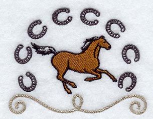 Horse and Horseshoe - Left Shirt Yoke, Embroidered Hand Towels, Horseshoe Design, Freestanding Lace Embroidery, Running Horse, Horse Shoes, Horse Horse, Machine Pattern, Holiday Flower