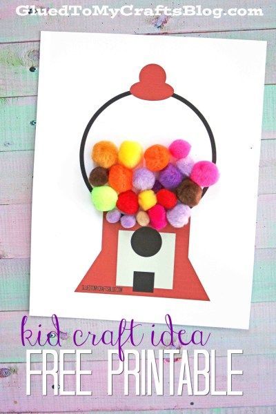 Pom Pom Gumball Machine Kid Craft Idea w/free printable template Gumball Machine Template Printable, Bubble Gum Craft, Bubble Gum Machine Craft, Crafts Pom Poms, Gumball Machine Craft, Special Needs Art, Bubble Gum Machine, K Crafts