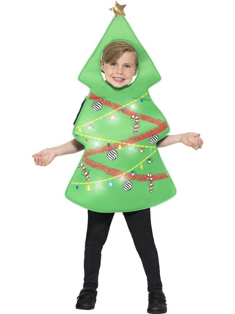 Disfraz de árbol de Navidad con luces niño Navidad Christmas Tree Fancy Dress, Tree Fancy Dress, Christmas Tree Outfit, Christmas Tree Costume, Tree Costume, Christmas Tree Images, Christmas Dress Up, Christmas Fancy Dress, Xmas Dress