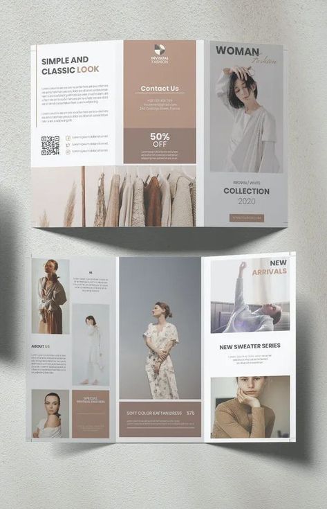 Unique Brochure Design Ideas Creative, Fashion Trifold Brochure, Fashion Pamphlet Design, Trifold Pamphlet Design, Fashion Broucher, Brochure Design Fashion, Pamphlet Design Creative, Trifold Brochure Design Creative, Pamplet Layout Design