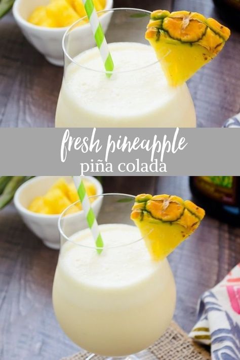 Fresh Pineapple Pina Colada Pena Colada Recipe, Fresh Pina Colada Recipe, Pins Colada Recipe, Creamy Pina Colada Recipe, Pinnacle Recipes, Pina Colada Recipe Non Alcoholic, Pineapple Pina Colada, Fresh Pineapple Recipes, Pina Coloda