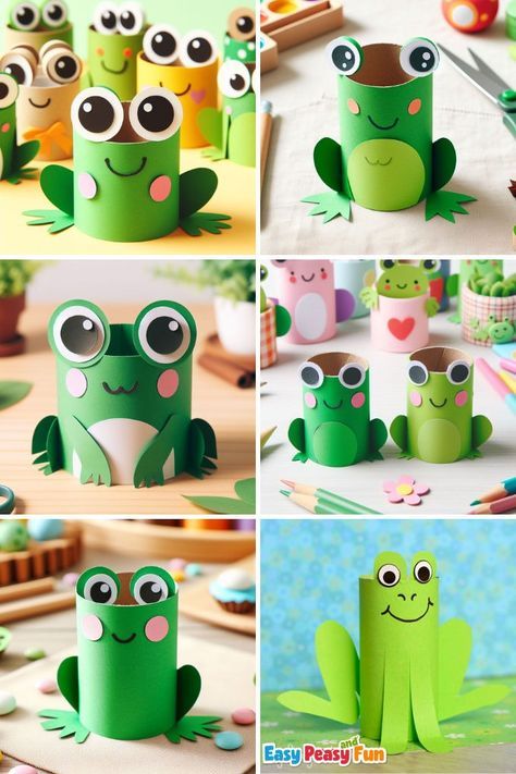 Caterpillar Toilet Paper Roll Craft, Toilet Roll Frog, Toilet Paper Roll Frog, Diy Frog Decorations, Crafts With Paper Rolls, Toilet Paper Roll Crafts For Kids, Toilet Roll Craft For Kids, Frog Paper Craft, Craft Easy For Kids