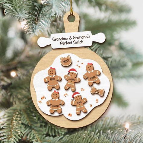 ☃️❄️🎄 Customized Gingerbread Family Christmas Ornament, Grandma & Grandpa's Perfect Batch Ornament, Custom Family Ornament, Grandparents Ornament 🎄 KEY FEATURES: - 2-3 layered ornament made of premium PLYWOOD - Finished product is about 3 Inches, 4 Inches, 5 Inches, 6 Inches, 6-7mm in thickness - The parts of the product are glued together with a strong glue - Printed in One SIDES - UV Printing technology provides vibrant, colorful, and long-lasting prints. - Hanging cord included. ❄️ DELIVERY TIME : - Production time: 2-5 business days. - 🇺🇸 US Standard Shipping: 7-10 business days (after production time). - Worldwide Shipping: 15  business days. - Please allow 2-5 business days for tracking to become active as your order is handcrafted, packaged, and shipped. - If you need expedited Cookie Ornaments, Gingerbread Family, Grandparents Ornament, Grandparents Christmas, Present For Grandparents, Ornament Cookies, Strong Glue, Grands Parents, Family Christmas Ornaments