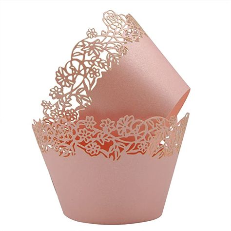 Amazon.com: Cupcake Wrappers Pack of 50 Pink Filigree Artistic Bake Cake Paper Cups Little Vine Lace Laser Cut Liner Baking Cup Muffin Case Trays for Wedding Party Birthday Decoration - By KPOSIYA (Pink): Home & Kitchen Lace Cupcakes, Cake Paper, Cupcake Wraps, 100th Birthday Party, Baking Packaging, Rose Gold Decor, Bake Cake, Cupcake Holder, Beautiful Cupcakes