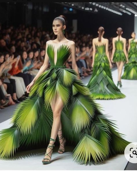 Rainforest Environment, Fashion Show Themes, Unusual Clothes, Tropical Fashion, Conceptual Fashion, Fashion Design Collection, Glamour Dress, Dressy Dresses, Fashion Design Clothes