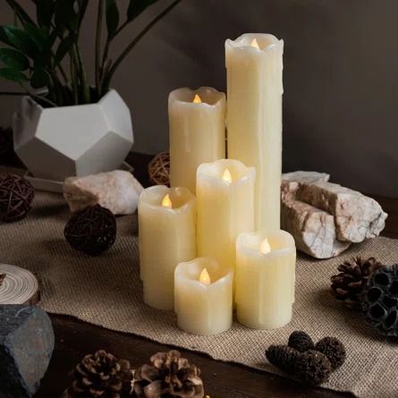 The Holiday Aisle® Realistic LED Flameless Dripping Wax Pillar Candles (Set of 6) | Wayfair Faux Candles Decor, Candles Bathtub, Scented Flameless Candles, Faux Candles, Ivory Candles, Fake Candles, Floor Candle, Led Pillar Candle, Dripping Candles