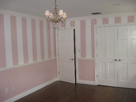 love this paint!!! Fabulous!!! Pink And White Striped Walls, Gold Baby Room, Pink Striped Walls, Stripe Wall, Baby Zimmer, Striped Room, Striped Walls, Lion Painting, Perfect Room