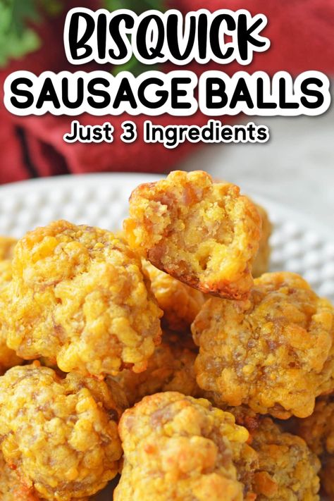 These 3 Ingredient Sausage Balls with Bisquick make the perfect easy appetizer for everything from holiday celebrations to game day parties! Sausage Appetizers For Party Easy, Bisquick Sausage Balls 3 Ingredients, Bisquick Sausage Balls Original, 3 Ingredient Sausage Balls, Easy Sausage Balls, Bisquick Sausage Balls, Easy Sausage Balls Recipes, Bisquick Sausage, Superbowl Foods