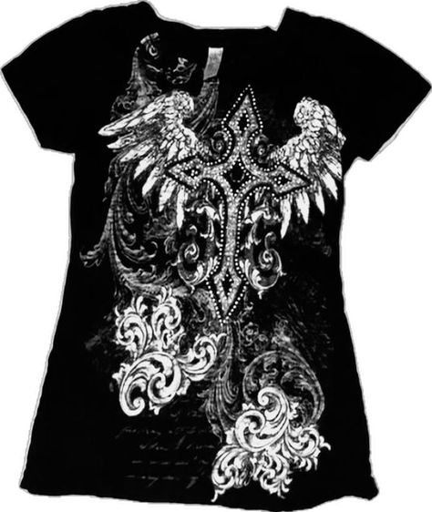 Skull Shirt Design, Shirt Designs Y2k, Y2k Emo Clothes, Black Y2k Shirt, Y2k Shirt Design, Affliction Clothing Women, Affliction Clothing, Emo Shirts, 2000s Clothes