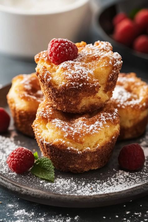 French Toast Muffins Cute Brunch Ideas Food, French Toast Appetizer, Farm Breakfast Ideas, French Toast Muffins With Brioche Bread, Easy Popovers In Muffin Tin, Easy Potluck Breakfast, Breakfast Bakery Recipes, German Brunch Ideas, Breakfast Ideas Pastry