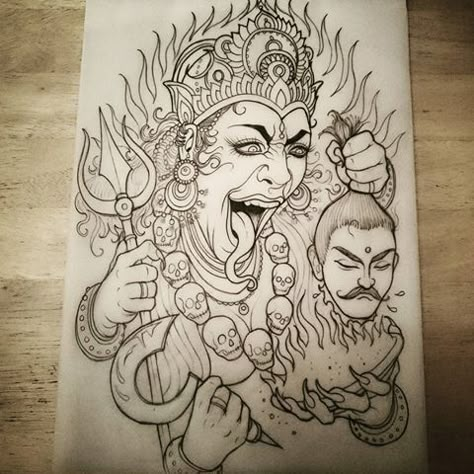 Kali Tattoo, Skull Tattoo Flowers, Hindu Tattoos, Hindu India, Polynesian Tattoos, God Goddess, Design Art Drawing, Goddess Tattoo, Geometric Tattoos