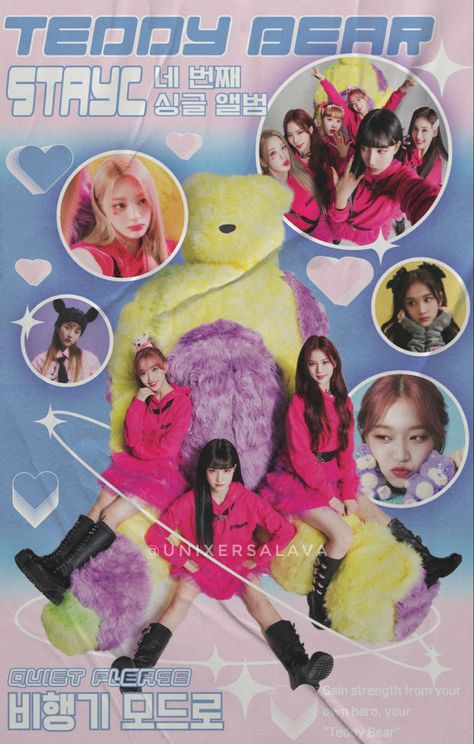 Stayc Y2k, Stayc Poster, Kpop Popteen, Teddy Bear Poster, Y2k Edit, Bear Poster, Groups Poster, Y2k Posters, Bubblegum Pop