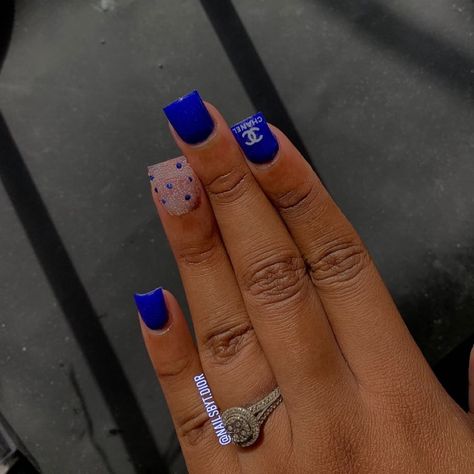 Short Royal Blue Acrylic Nails, Blue Nails Royal, Nails Acrylic Royal Blue, Royal Blue Short Nails, Royal Blue Nails Short, Drippy Nails, Royal Blue Nails Designs, Blue And Silver Nails, Royal Blue Nails