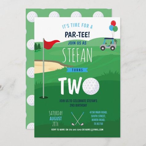 Golfing 2nd Birthday Two Golf Invite Fun Golf Invitation, Trendy Invitations, 2nd Birthday Boys, Golf Birthday Party, 2nd Birthday Party Themes, Golf Birthday, 2nd Birthday Invitations, Summer Birthday Party, Girl 2nd Birthday