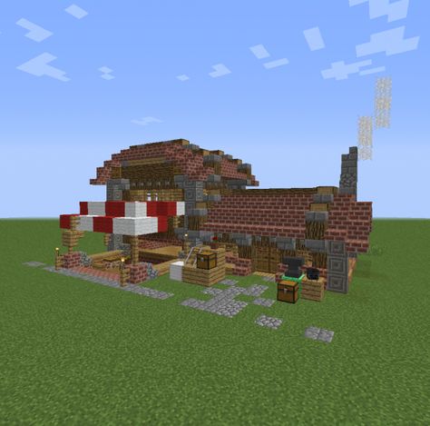 Unfurnished Steampunk General Store - GrabCraft - Your number one source for MineCraft buildings, blueprints, tips, ideas, floorplans! Steampunk General, Minecraft Industrial, Medieval Shop, Industrial Shop, Minecraft Medieval, 11 Stone, Building Concept, Minecraft Stuff, Wood Stairs