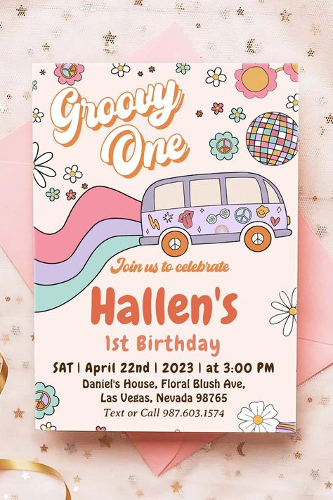 Groovy One Retro Daisy Rainbow First Birthday Invitation Rainbow First Birthday, Rainbow Birthday Invitations, Retro Daisy, First Birthday Invitations, Rainbow Birthday, Birthday Invitations, First Birthdays, 1st Birthday, Daisy