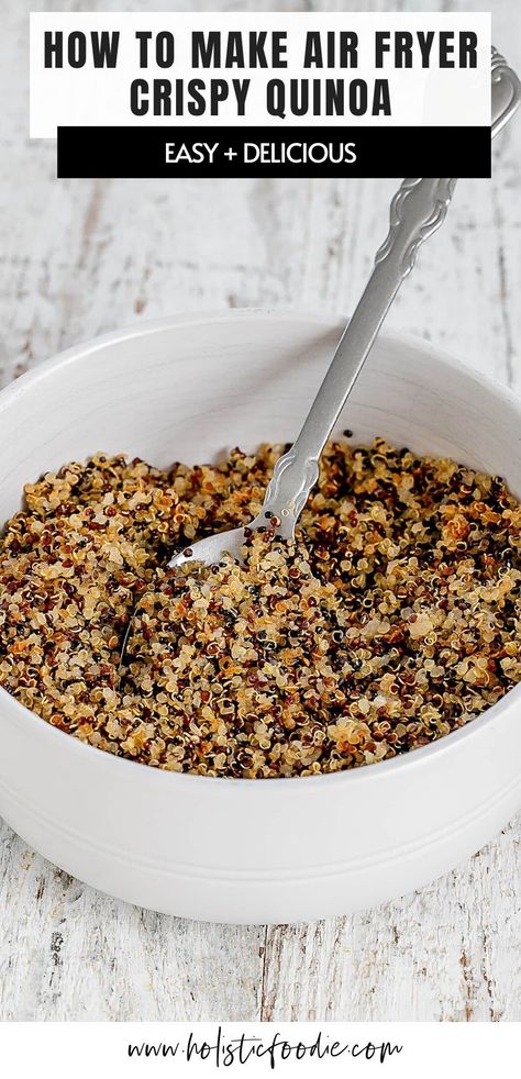 This air fryer crispy quinoa is the perfect crunchy addition to salads, bowls, soups and stews. Quinoa In Air Fryer, Crispy Quinoa Air Fryer, Salad Toppers Crunchy, Air Fryer Quinoa, Crunchy Quinoa, Salads Bowls, Fried Quinoa, Perfect Quinoa, Toasted Quinoa