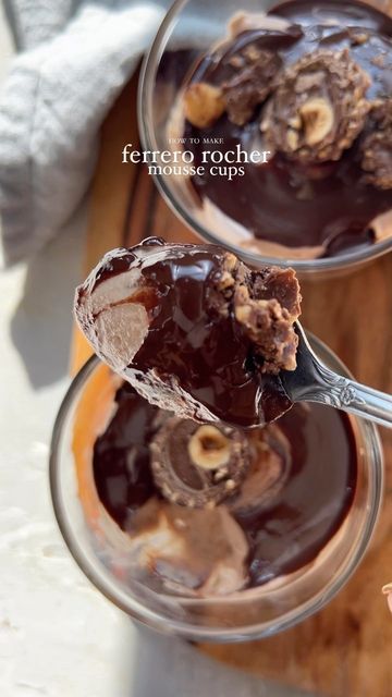 Ferrero Rocher Dessert Cups, Ferrero Rocher Mousse, Plain Biscuits, Mousse Cups, Rocher Chocolate, Bar Method, Cheesecake Cups, Whipping Cream, Ferrero Rocher