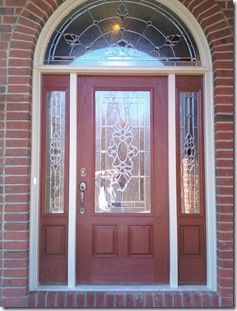 entry doors with sidelights | love the molding around both this red door {above} and the black ... Front Door And Sidelights Painted, How To Paint Front Door With Sidelights, Painted Front Doors With Sidelights, Red Front Door With Sidelights, Painting Front Door With Sidelights, Front Door With Sidelights Paint Ideas, Front Doors With Side Lights, Front Doors With Sidelights, How To Paint Front Door