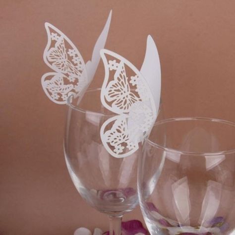 50 pcs Table Mark Wine Glass Cards Favor Butterfly Name Place Party Wedding Topselling Wine Glass Wedding Favors, Diy Papillon, Name Place Cards Wedding, Butterfly Place, Purple Names, Wine Glass Decor, Butterfly Party, Paper Place, Paper Butterfly