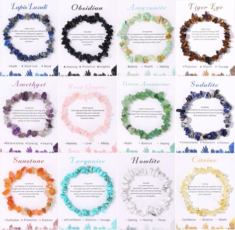 PRICES MAY VARY. Gemstone Bracelets Set -- You will get 12 pcs different chakra healing chip bracelets,Including amazonite bracelet,sunstone bracelet,amethyst bracelet, rose quartz bracelet, green aventurine bracelet,obsidian bracelet, lapis Lazuli bracelet, turquoise bracelet,howlite bracelet. A variety of colors and styles, suitable for your daily wear and replacement, or to share with your friends, family. High Quality Materials--These gemstone stretch bracelets set are made of natural healin Crystal Bracelets Healing, Stretch Beaded Bracelets, Best Healing Crystals, Sunstone Bracelet, Aventurine Bracelet, Jump Ring Jewelry, Healing Gemstone Bracelets, Obsidian Bracelet, Howlite Bracelet