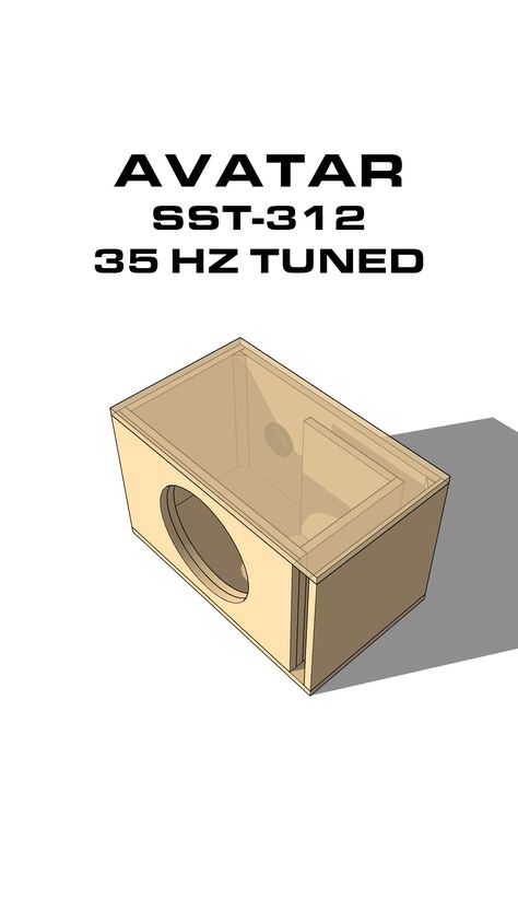 Subwoofer plan for AVATAR SST-312 12 inch 35hz tuned 12 Inch Subwoofer Box, 12 Inch Subwoofer, Subwoofer Box Design, Speaker Enclosure, Subwoofer Box, Box Design, Bass, Speaker, Avatar