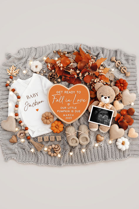 Share your joyous news this fall with our gender-neutral digital pregnancy announcement! Featuring the catchy phrase, "Get Ready to Fall in Love, our little pumpkin is due," this modern design is perfect for celebrating your growing family. Customize & order now to spread the excitement today! 🍂👶🎉 #FallPregnancyAnnouncement #GenderNeutralBabyReveal #DigitalBabyAnnouncement #AutumnBabyReveal #PregnancyReveal #FallInLove #ModernPregnancyAnnouncement #SeasonalBabyReveal #BabyAnnouncement Neutral Fall Gender Reveal, October Pregnancy Announcement, Gender Reveal Boy, Baby Surprise, Fall Pregnancy, Surprise Ideas, Digital Baby Announcement, Unique Baby Announcement, Fall Pregnancy Announcement