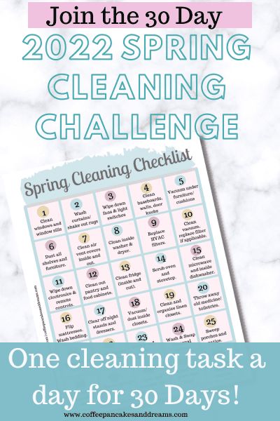 30 Day Spring Cleaning Challenge 2023 {Printable Checklist and Best Tips) - Coffee, Pancakes & Dreams Spring Cleaning Calendar, Spring Cleaning Schedules, Spring Cleaning Guide, Spring Cleaning Checklist Printable, Coffee Pancakes, Cleaning Calendar, Spring Cleaning List, Spring Cleaning Challenge, Cleaning Checklist Printable