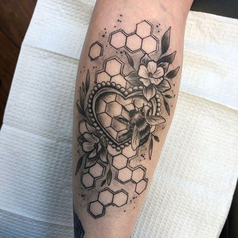 Bees And Berries Tattoo, Bee And Honeycomb Tattoo Sleeve, Honey Bee Tattoos For Women, Bee Tattoo Sleeve, Bee With Honeycomb Tattoo, Honey Bee Tattoo Design, Background Shading Tattoo Ideas, Honeycomb Tattoo Sleeve, Bee Tattoo Ideas