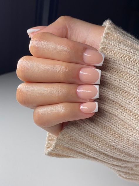 Uv Gel French Nails, Cream French Tips Nails, Signature Nails, Nurse Nails, College Nails, Concert Nails, Gel French Manicure, Plain Nails, Acrylic Nail Set