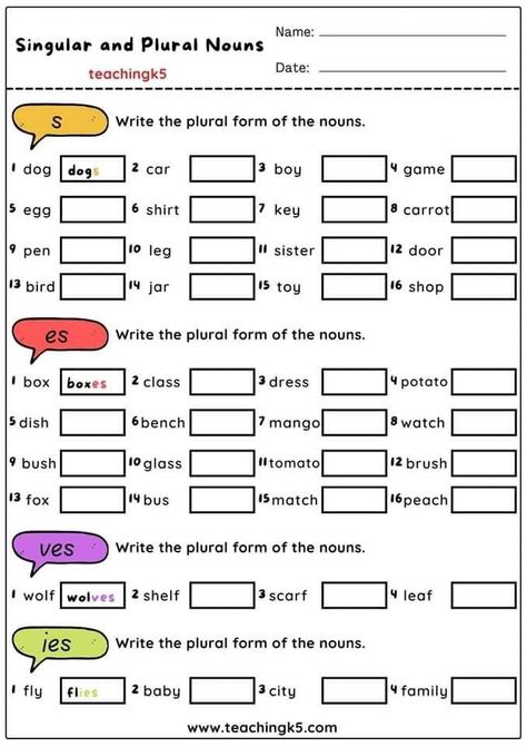 Plural Of Nouns Worksheets, Singular Plural Worksheets, Plurals Worksheets, Plural Nouns Worksheet, Singular Plural, Singular And Plural Nouns, English Grammar Exercises, English Grammar For Kids, English Worksheets For Kindergarten