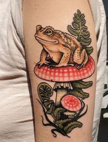 American Traditional Toad Tattoo, Traditional Toad Tattoo, Traditional Tattoo Wrist, Frog Tattoo Ideas, Toad Tattoo, Tattoo Guide, Peace Tattoos, Cowboy Frog, Nature Tattoo Sleeve