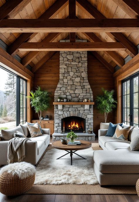 Small Cabin Interior Ideas Cabin Interior Design Ideas, Rustic Cabin Interior Design, Cabin Life Aesthetic, Small Cabin Interiors Cozy, Nordic Cabin Interior, Small Cabin Exterior Ideas, Modern Cabin Living Room, Log Cabin Homes Interior, Modern Cabin Interior Design