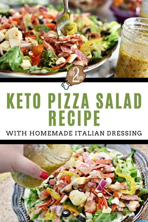 Add this pizza salad to your summer salads list! Not only is this summer dinner recipe keto-friendly, it is packed with all of your favorite pizza toppings. What a perfect keto dinner idea! Summer Keto Dinners, Hip2keto Recipes, Heart Pizza, Italian Lunch, Homemade Italian Dressing, Keto Dishes, Spring Salad Recipes, The Ultimate Keto Meal Plan, Pizza Salad