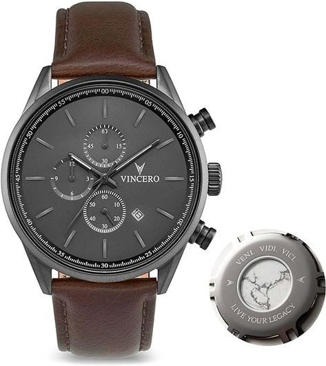 Amazon.com: Vincero Luxury Watch for Men - Chrono S Men's Watch, 43mm Stainless Steel, Top-Grain Italian Leather Band, Quartz Movement, Men's Wrist Watch, Analog Watch, Automatic Watch (Gunmetal/Walnut) : Clothing, Shoes & Jewelry Analog Watch, Luxury Watches For Men, Affordable Luxury, Steel Watch, Wristwatch Men, Watch Case, Men's Watch, Automatic Watch, Luxury Watch