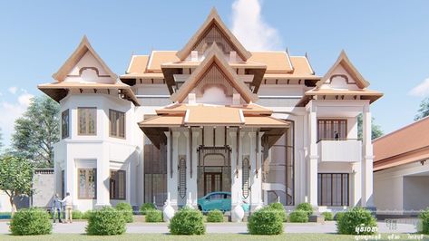 Cambodia house Khmer Modern House, Khmer House Design, Khmer Building, Khmer House, Classical Villa, Restaurant Exterior Design, Hotel Exterior, Architecture Portfolio Design, Classic House Exterior