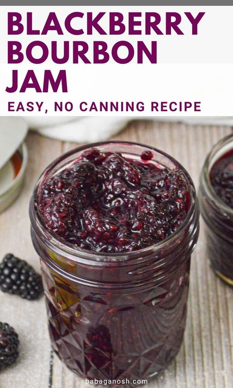 Blackberry Jam with a twist!! This Blackberry Bourbon Jam has a hint of bourbon, enough to give it some more flavor and and a little extra *something*. This easy blackberry bourbon preserves is perfect with scones, on croissants, toast, and as an easy appetizer on crackers with brie. Super easy to make with just 5 ingredients! This vanilla flavored blackberry jam requires no canning and can be stored in the fridge or freezer. If you're looking for blackberry recipes, give this a try! Alcoholic Jam Recipes, Blackberry Bourbon Jam, Spicy Blackberry Jam, Canning Berries, Bourbon Jam, Blackberry Bourbon, Blueberry Butter, Blackberry Jam Recipes, Savory Baking