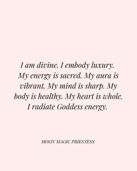 I Radiate Goddess Energy Quote, Divine Feminine Goddess Affirmations, Goddess Feminine Energy, Radiate Feminine Energy, Divine Feminine Energy Affirmation, Healthy Feminine Energy, Goddess Energy Quotes, I Radiate Goddess Energy, My Body Is Healthy