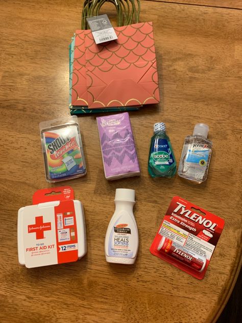 First aid kit, hand sanitizer, lotion, tylenol, shout wipes, tissues, and mouth wash. They can keep it in the classroom or use it at home. Aesthetic Hand Sanitizer, Mini Hand Sanitizer, Dettol Hand Sanitizer, Germ X Hand Sanitizer, Antiseptic Wipes, First Aid Kit, Mouthwash, First Aid, Hand Sanitizer