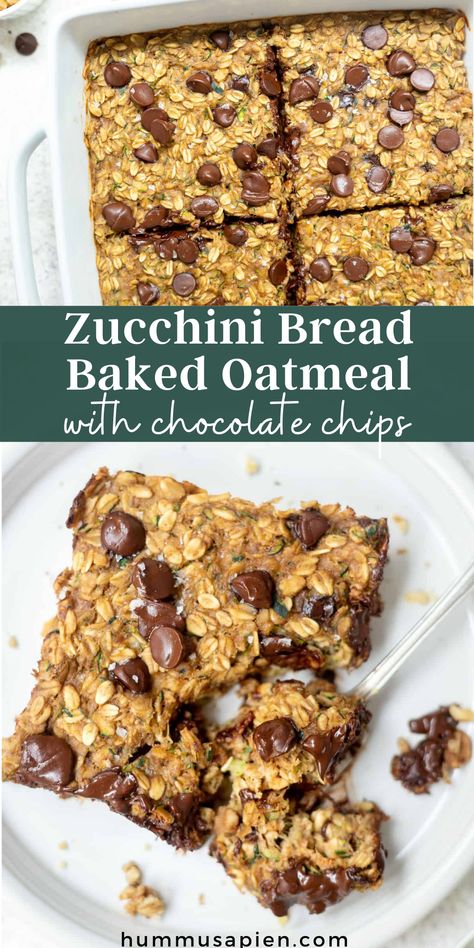 Oatmeal With Chocolate Chips, Zucchini Baked Oatmeal, Oatmeal With Peanut Butter, Oatmeal With Chocolate, Zucchini Breakfast, Chocolate Chip Zucchini Bread, Baked Oatmeal Healthy, Banana Baked Oatmeal, Baked Oatmeal Recipes