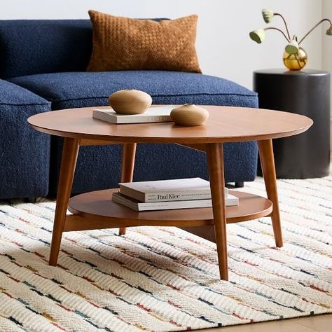 Modern Coffee Tables | West Elm Boho Coffee Table Round, Coffee Table For Small Sectional, Coffee Table Wood Round, Mid Mod Coffee Table, 36” Round Coffee Table, Small Circle Coffee Table, Mid Century Sitting Room, Mid Century Modern Condo, Mid Century Modern Apartment Decor