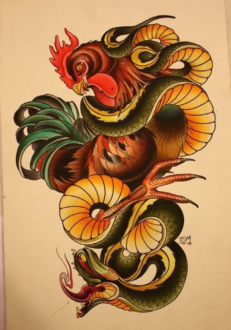 Swallows&Daggers | Tattoo Clothing and Tattoo Blog | UK Streetwear Traditional Dagger, Japanese Snake Tattoo, Chicken Tattoo, Rooster Tattoo, Tier Tattoo, Uk Streetwear, Japan Tattoo Design, Snake Tattoo Design, Rooster Art