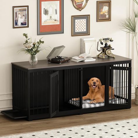 Large Double Dog Crate Furniture, 70.9" Wooden Dog Crate Kennel with Removable Tray and Divider, XXL Heavy Duty Dog Crates Cage Furniture for 2 Xxl Dog Crate, Large Dog Crate Furniture, Crate Tv Stand, Extra Large Dog Crate, Double Dog Crate, Furniture Style Dog Crate, Heavy Duty Dog Crate, Wooden Dog Kennels, Wooden Dog Crate